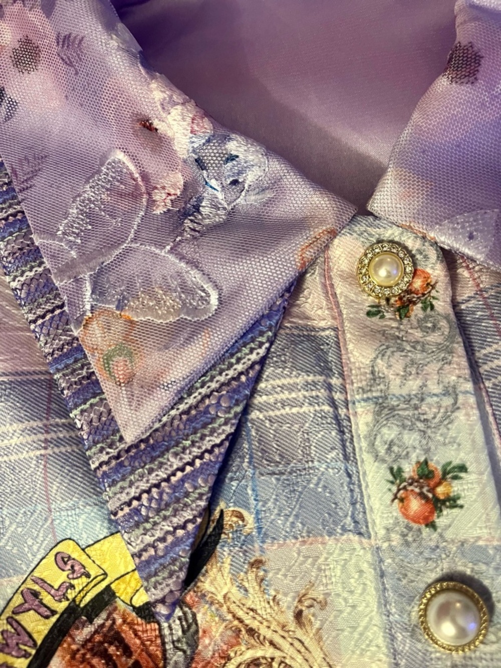 BURRYCO 2pc Blouse & Skirt Set -
Size 0 - Lilac Floral Plaid Jacket & Mini Skirt - Picture 2 of 16